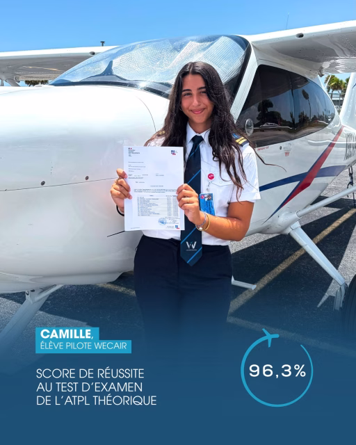 🚀 96,3 % à l’ATPL Théorique : objectif atteint pour Camille ! Une réussite qui récompense des mois d’apprentissage intenses et une formation exigeante.Congrats @camille_msb ! 👩✈️✈️#wecair #wecairpilotschool #pilotstudent #aviation #pilotschool #womanpilot #flight